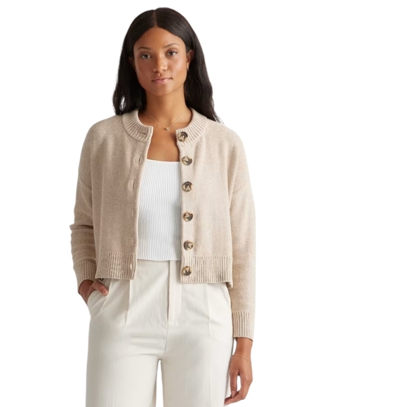 Quince Sweaters - Quince 100% Organic Cotton Cropped Cardigan Cement Marl Women's Medium